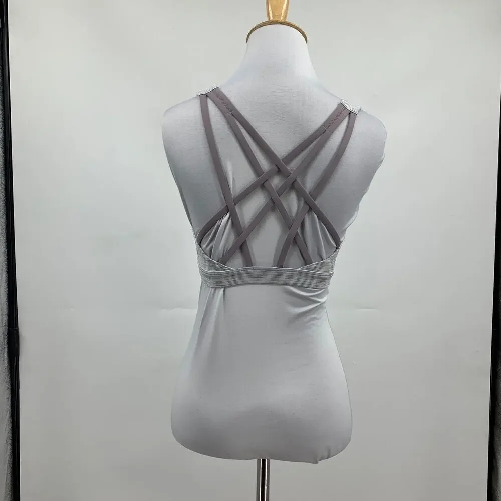 Lululemon Sports Bra Womens 4 White Ash‎ Free To Be Serene Bra Cross Back Padded